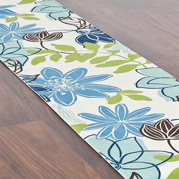 Blue and green floral table runner
