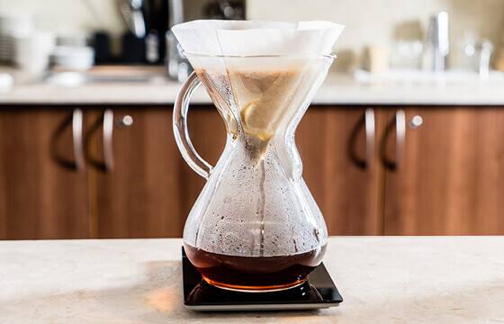 Pour over coffee maker making drip coffee