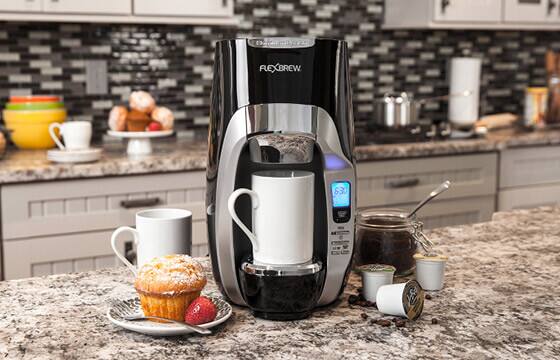 Single cup coffee maker on kitchen counter