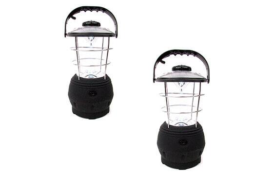 A set of hand-operated crank lanterns in black