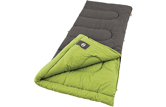 Coleman rectangular cool weather sleeping bag in gray and green