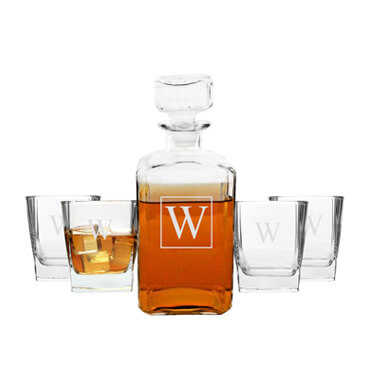 Personalized 5-piece whiskey decanter set