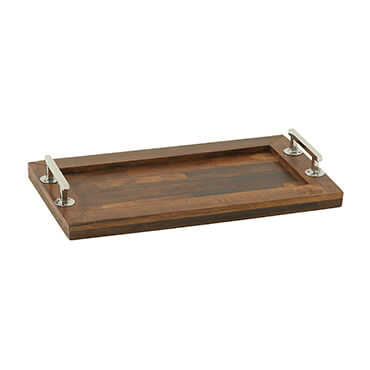 Classic wood tray with silver handles