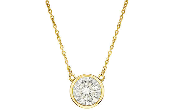 Round cut diamond solitare necklace in 14k gold