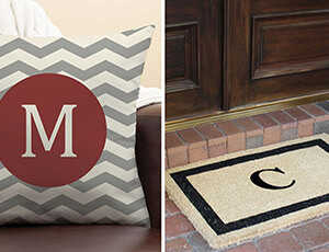 Personalized throw pillow and a personalized door mat