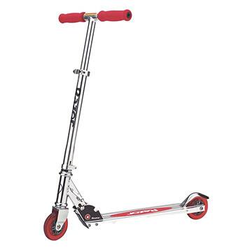 Silver and red razor scooter
