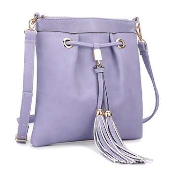 Lilac crossbody purse with tassle accents 