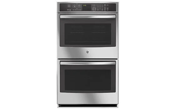 GE double electric wall oven in stainless steel