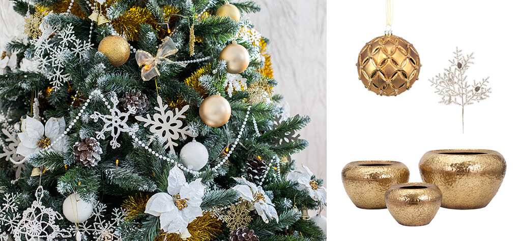 Glam-themed Christmas tree and décor.