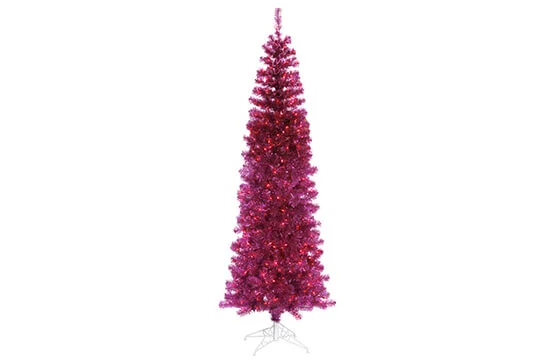 7.5' fuchsia Christmas tree with 400 purple mini lights