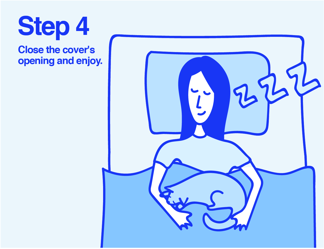 Info graphic of a woman sleeping in her bed with a cat on her lap 