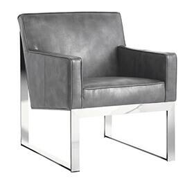 A low-profile black leather modern accent chair 