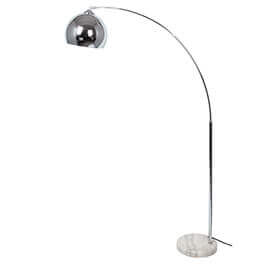 A modern arched floor lamp with a polished metal finish 