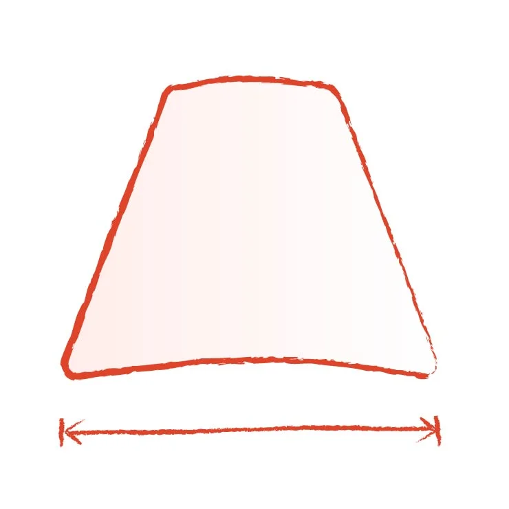 Illustration of the bottom diameter of a lamp shade being measured
