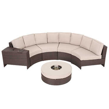 Tan and brown size piece outdoor sectional set