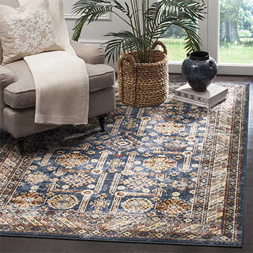Blue and ivory traditional rug