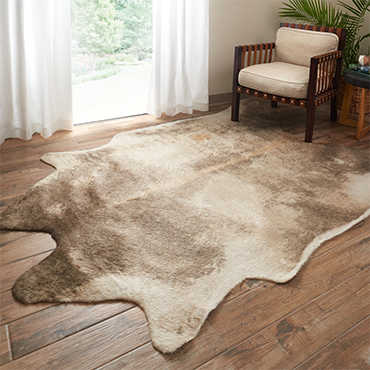 Beige rawhide rug in living room 