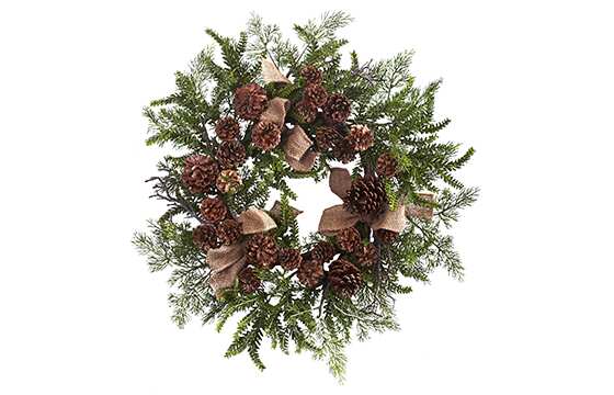 Christmas wreath with pinecones and burlap