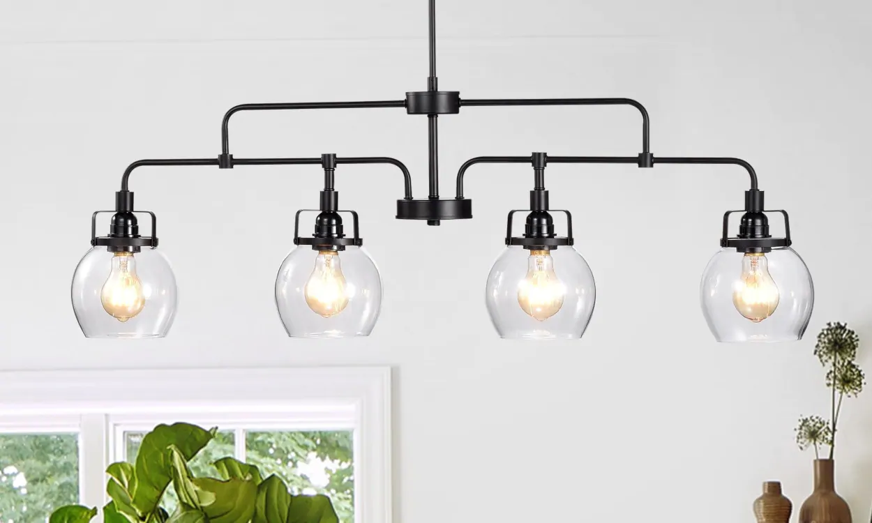 Black chandelier light fixture with glass bowl lamps - Home Lighting Design Tips